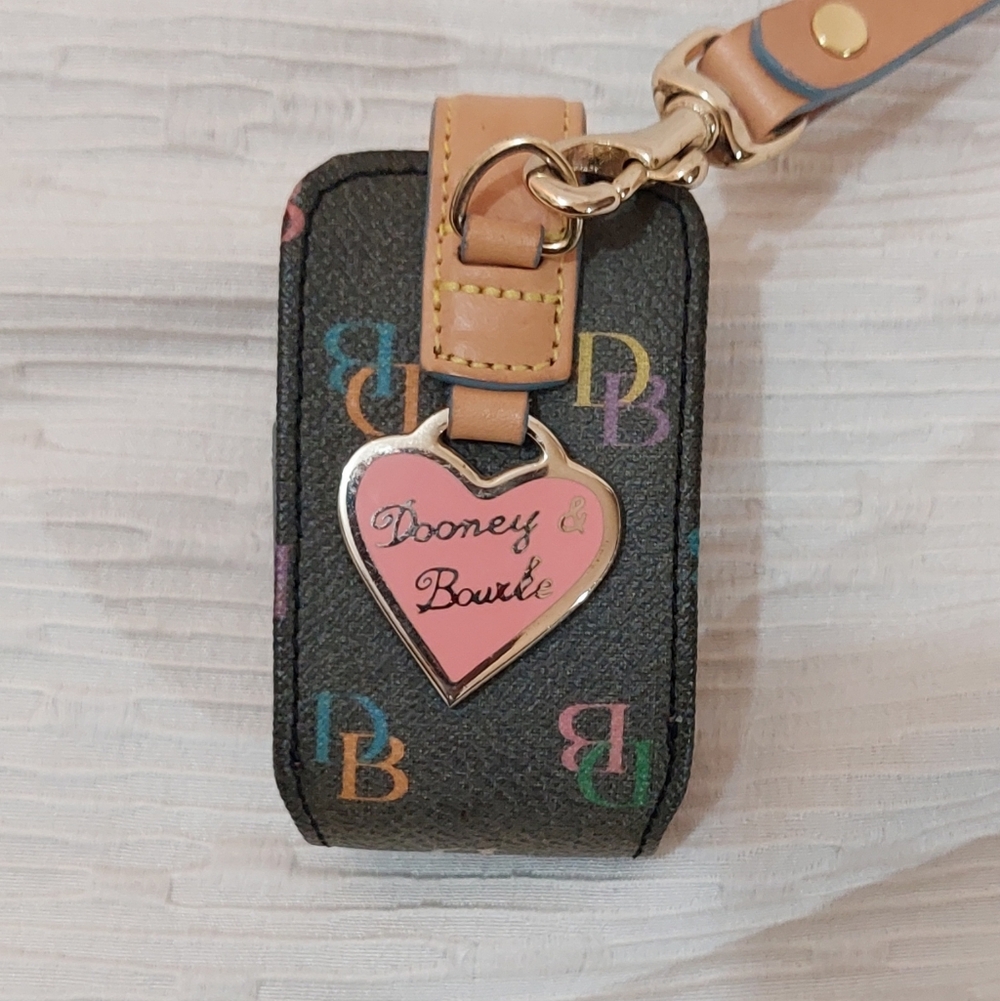 Dooney & Bourke Multicolor Logo Key Fob with Pink Heart Charm
